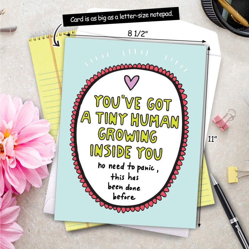 NobleWorks, Hilarious New Baby Congratulations Card, Pregnancy Notecard w/Envelope, From All of Us (8.5 x 11 Inch), Tiny Human J7242BBG-US - Image 3